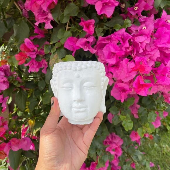 NWT Boho White Decorative Buddha Ceramic Plant Holder - Picture 1 of 5
